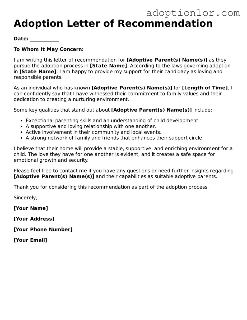 Adoption Letter of Recommendation Template